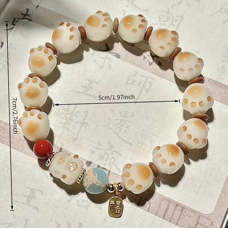 Cute Caramel Cat Sweet Claws Attract Wealth Cat Bead Bracelet Is A Good Gift Symbolizing Niche Fashion and Versatile Accessories
