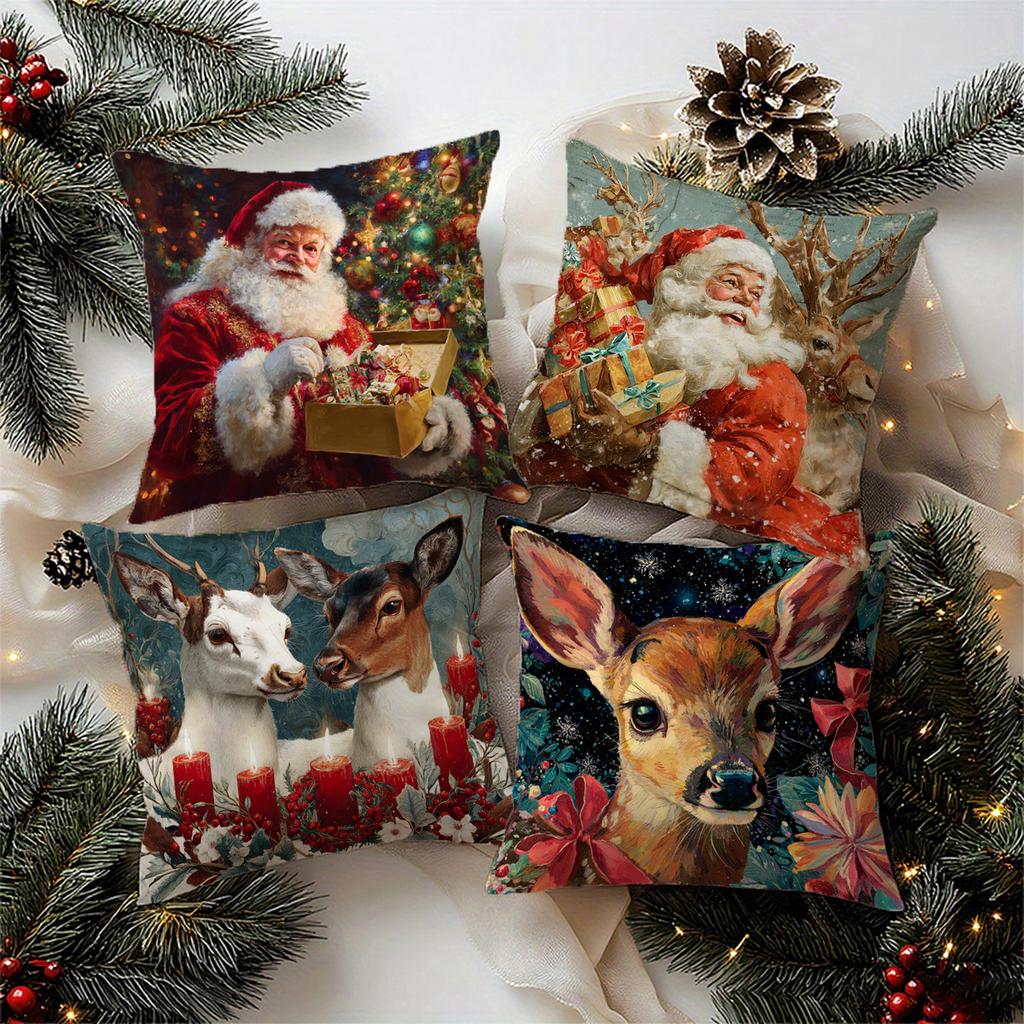 Santa Claus & Deer Pattern Pillowcasesuitable For Sofa Car Bedroom Decorative Cushion Cover Pillow Cover