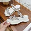 Platform Heightened Sandals Summer Wear New Round Head Rhinestone Butterfly Thin Belt Wedge Two-wear Flip-flops