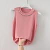 Women Summer New Round Neck Beading Tank Tops Elegant Slim Fit Knitted Casual Base Female Sleeveless Tanks Vest Simple Sweet Fashion Lady Camis 3115