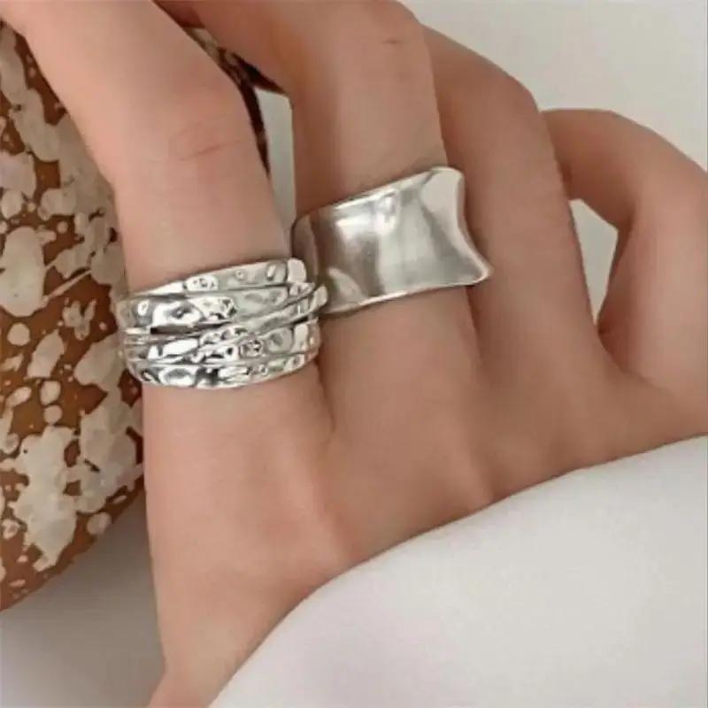 Fashion Gold Color Smooth Geometric Open Rings Set for Women Exaggerated Metal Irregular Thick Chunky Ring Trendy Jewelry Gifts