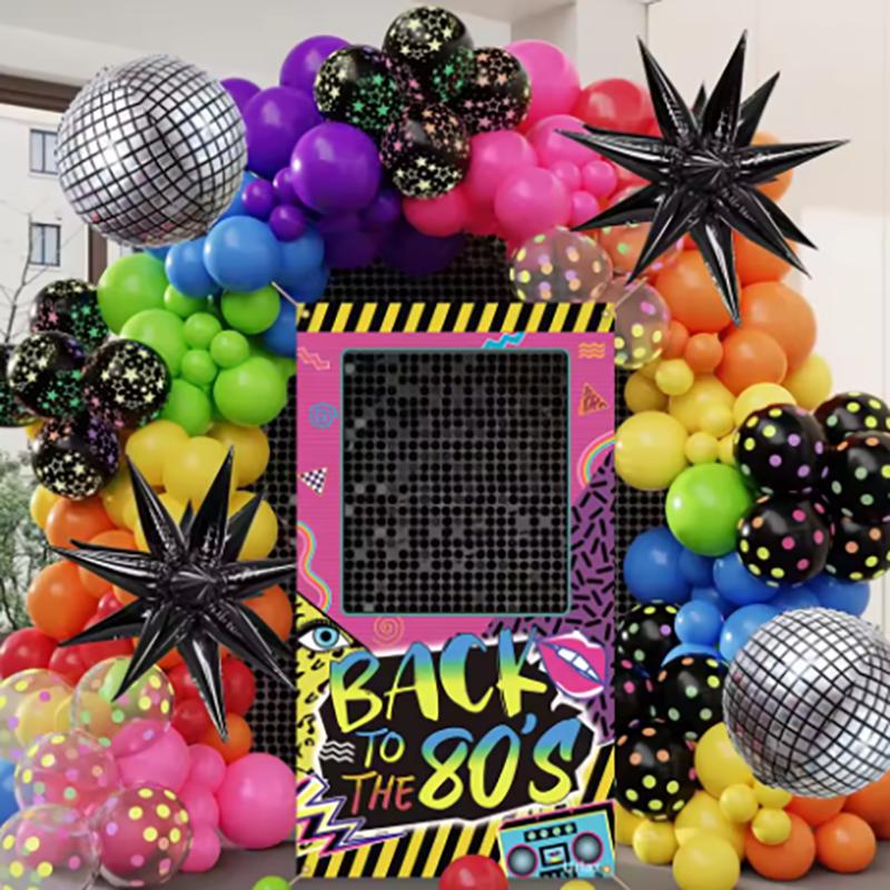 80s Music Festival Party Photo Frame Props Hip Disco Rock Recorder Shooting Background Birthday Decorations Supplies Banner