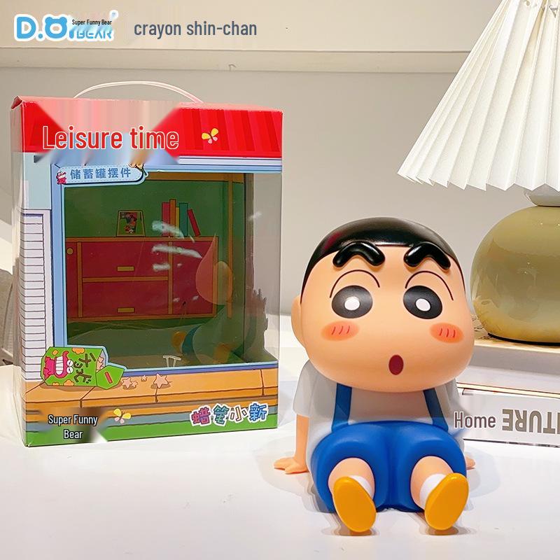 Crayon Shin-chan Piggy Bank Figure Doll Ornament - Cute Anime Model Toy Gift