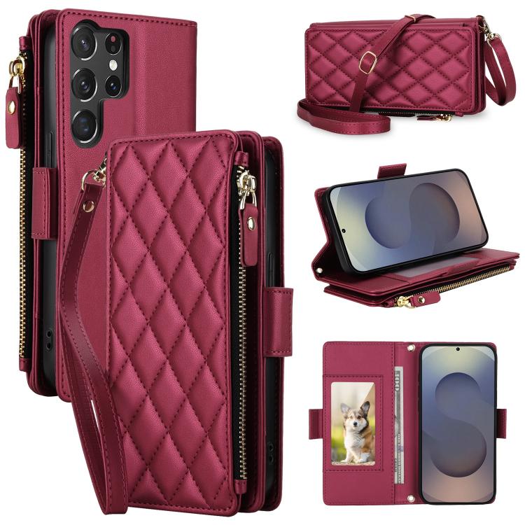 Crossbody Diamond 9 Card Slots Zipper Bag Vegan Leather Phone Case