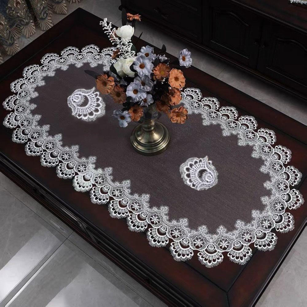Dacron Teetischdecke Blumenstickerei Kaffeetisch Platzset Oval Spitze Tischdecke Wohnzimmer