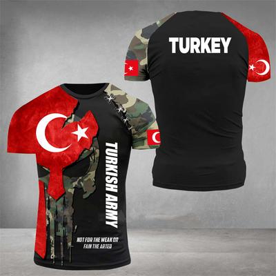 Türk Bayrağı Kamuflaj 3d Baskı Yaz Erkek/Kadın Yuvarlak Boyun T-shirt Rahat Kısa Kollu Büyük Boy Kazak Moda Erkek Giyim