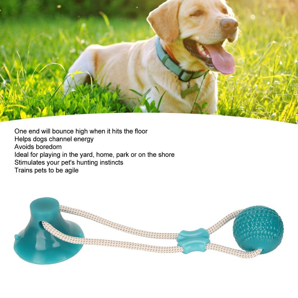 Green Spherical Dog Tug Rope Ball Flexible Rubber Self Play Pet Toy  Indoor Play