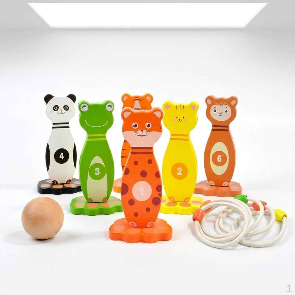 Montessori Bowling Animal Ring Toss Game for Kids 36 Years Old Educational HandEye Coordination Toy