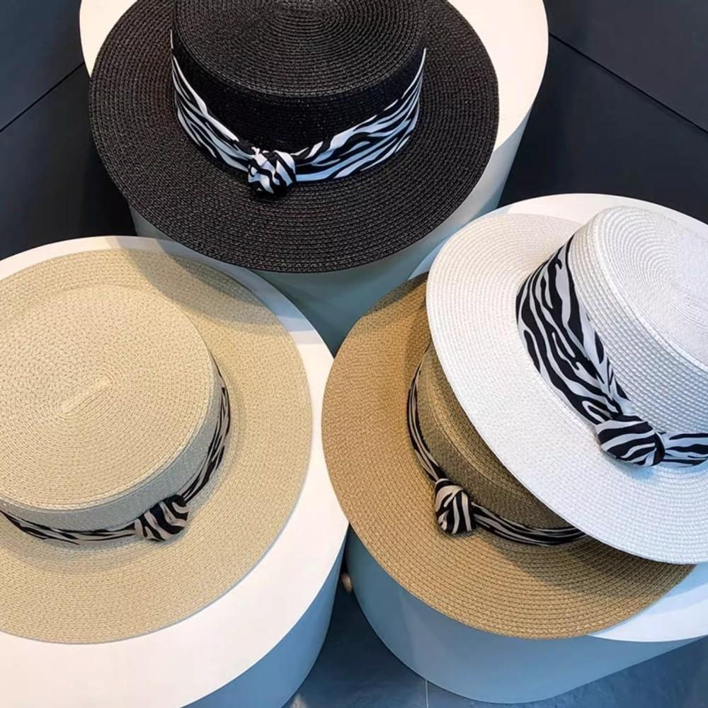 Korean Style Sunscreen Bucket Hat with Leopard Print Belt Women's Sun Hat Straw Woven Hat  Hiking