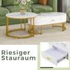 Couchtisch Rund 2er Set Satztische, Moderne Edle Nesting Kaffeetisch Oval Sofatisch Schubladen, Tischplatte Marmormuster, Balkon Büro, Weiß