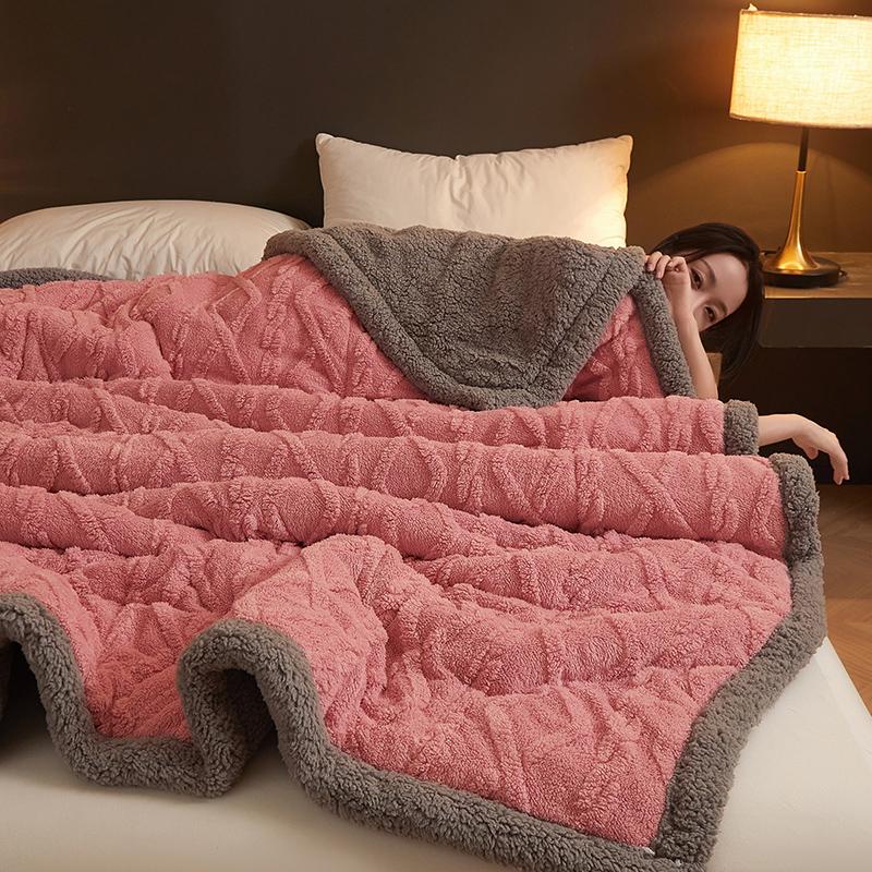 Thick Warm Taffeta Fleece Winter Blanket for Bed Geometric Pattern Soft Sofa Throw Blankets Queen Size Plush Bedroom Bedspread