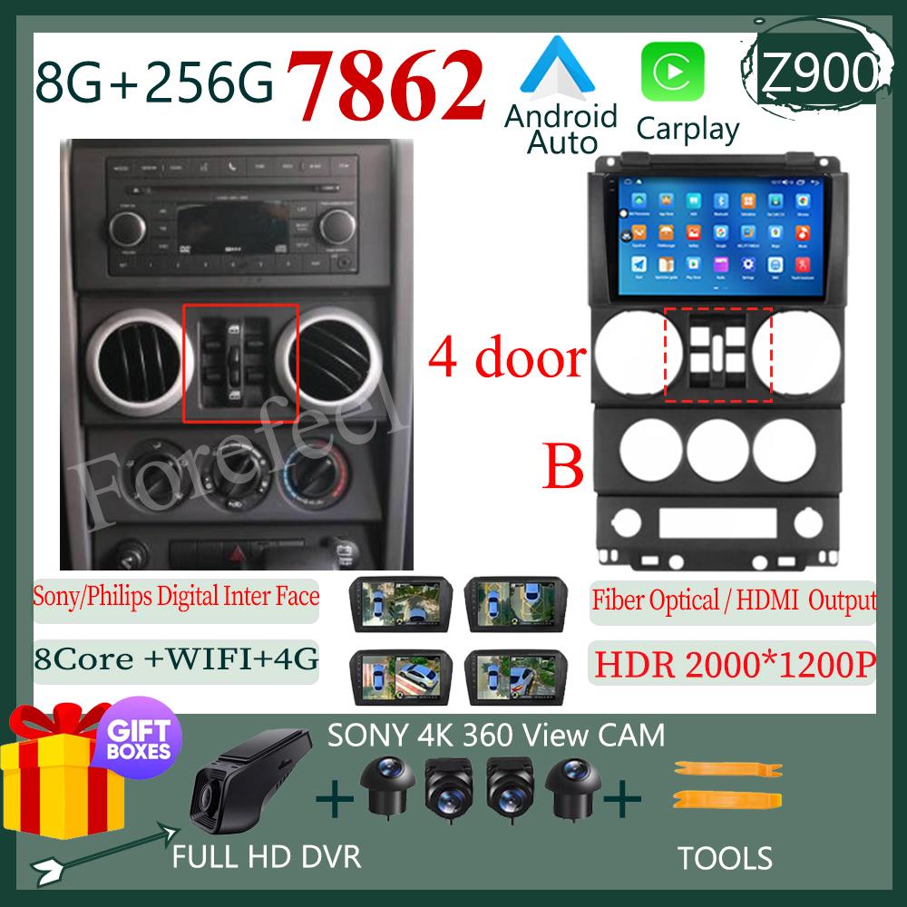 CarPlay Android 14 For Jeep Wrangler Unlimited 3 JK 2008 - 2010 Car 360 Camera GPS Head Unit Radio Auto 5G QLET WiFi DVD DSP IPS