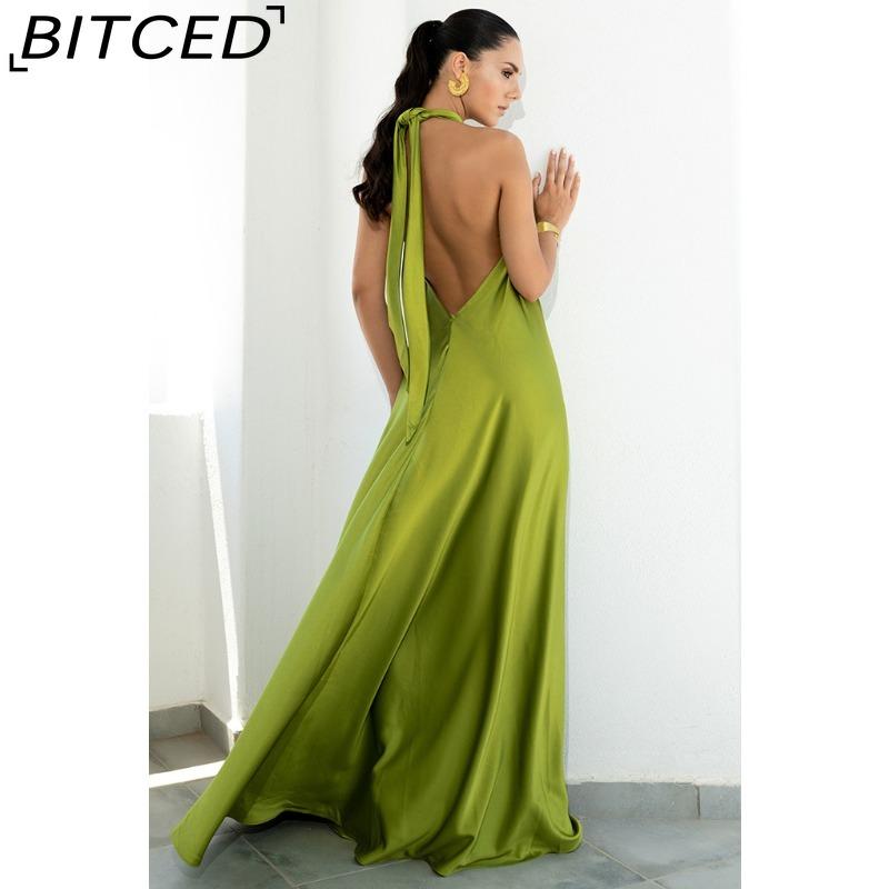 BITCED Summer Sexy Elegance Women's Satin Strapless Ball Gown Party Travel Dress