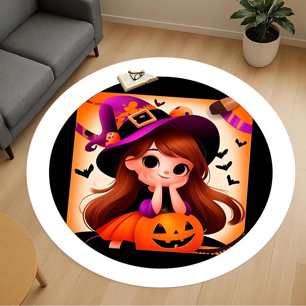 1pc Witch Pumpkin Round Chair mat Area Rug - Non-Slip, Floor Mat for Office, Bedroom, home decor Christmas Gift p0811307