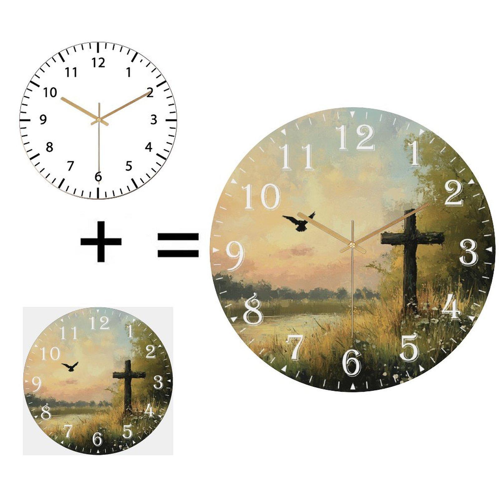 Round Glass Wall Clock 30x30cm Personalized Design Silent Quartz Movement for Living Room 12 in(30.48cm)