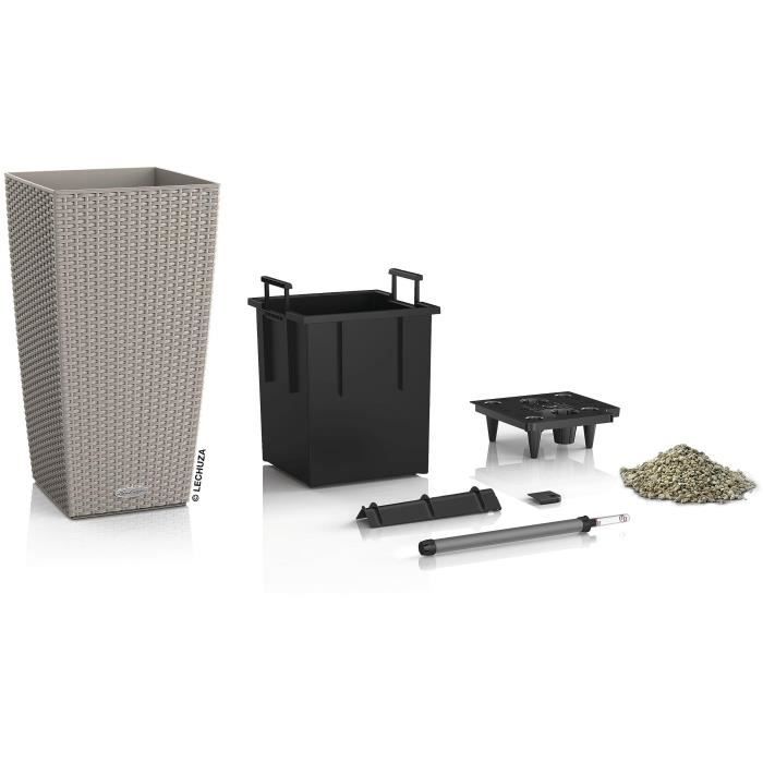 Pot de fleur lechuza cubico cottage 40 - kit complet, brun sable