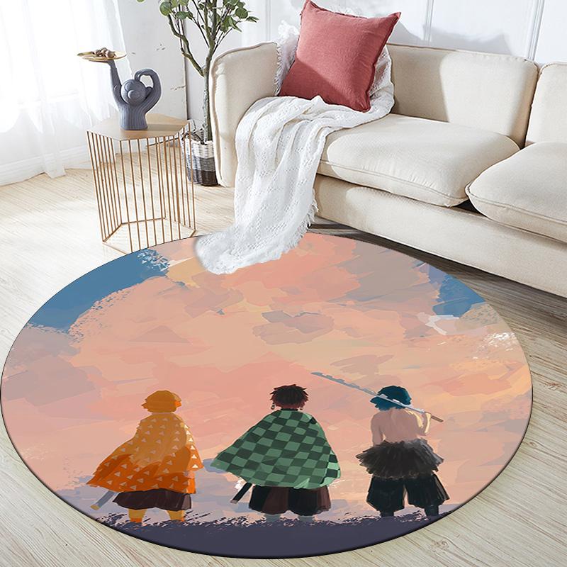 Demon Slayer Round Area Rug,Carpet Rug for Living Room Bedroom Sofa Playroom Decor,Non-slip Floor Mat