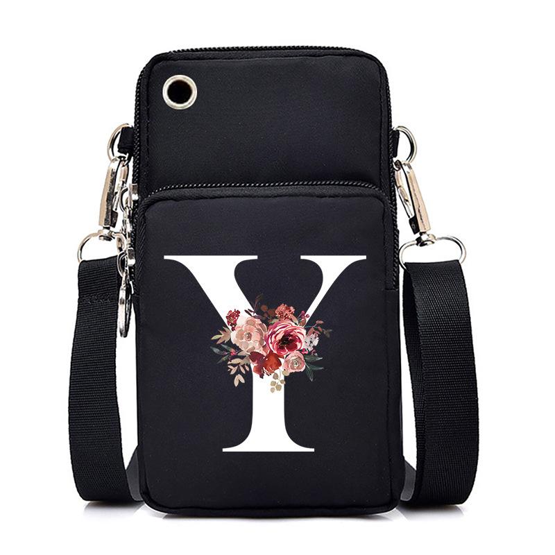 New Letter-printed Black Oblique Span Bag, Mobile Phone Bag, Light To Carry, Vertical Length and Width Change Bag