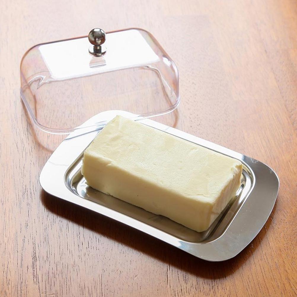 Butter Dish Stainless Steel Food Storage Dish with Transparent Sealing Lid