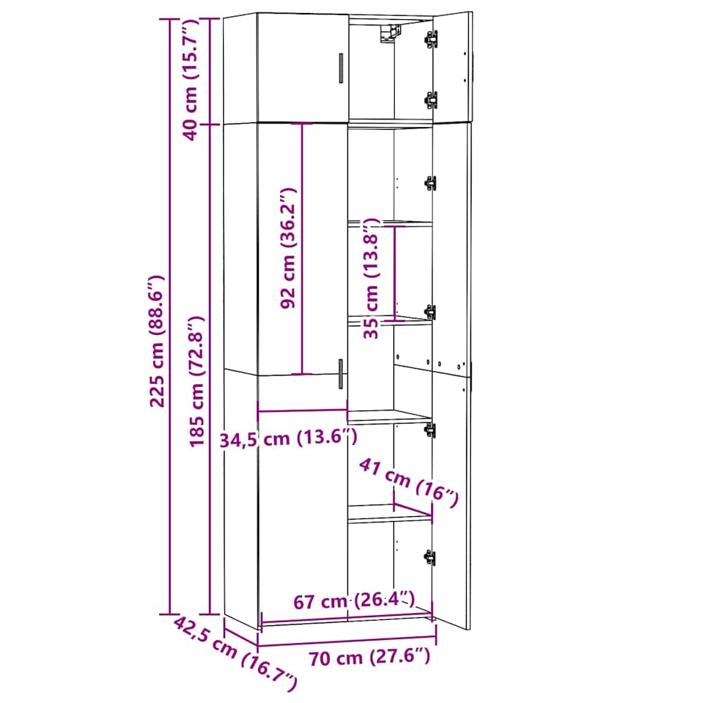 High Cabinet Sonoma Oak 70 X 42.5 X 225 Cm Particleboard