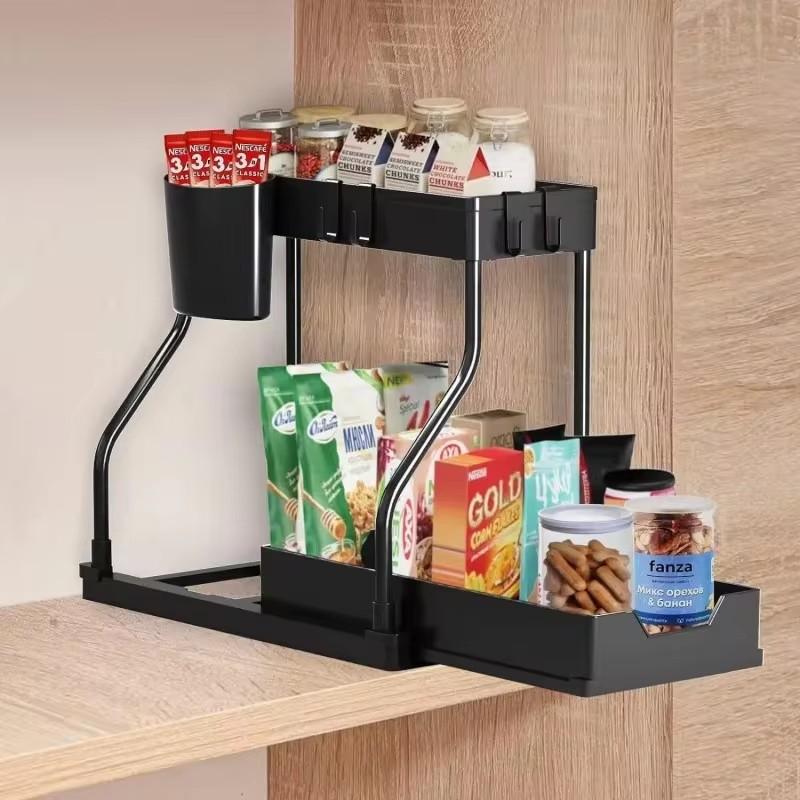 Kitchen Storage Under Sink Organizer 2 Layer Pull Out Multifunctional Drawer Shelf Organizer Bathroom Desktop Cabinet Rack