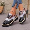 Autumn Printed Low-top Shoes 2025 New Plus-size Lace-up British Style Muffin Small Leather Shoes for Women