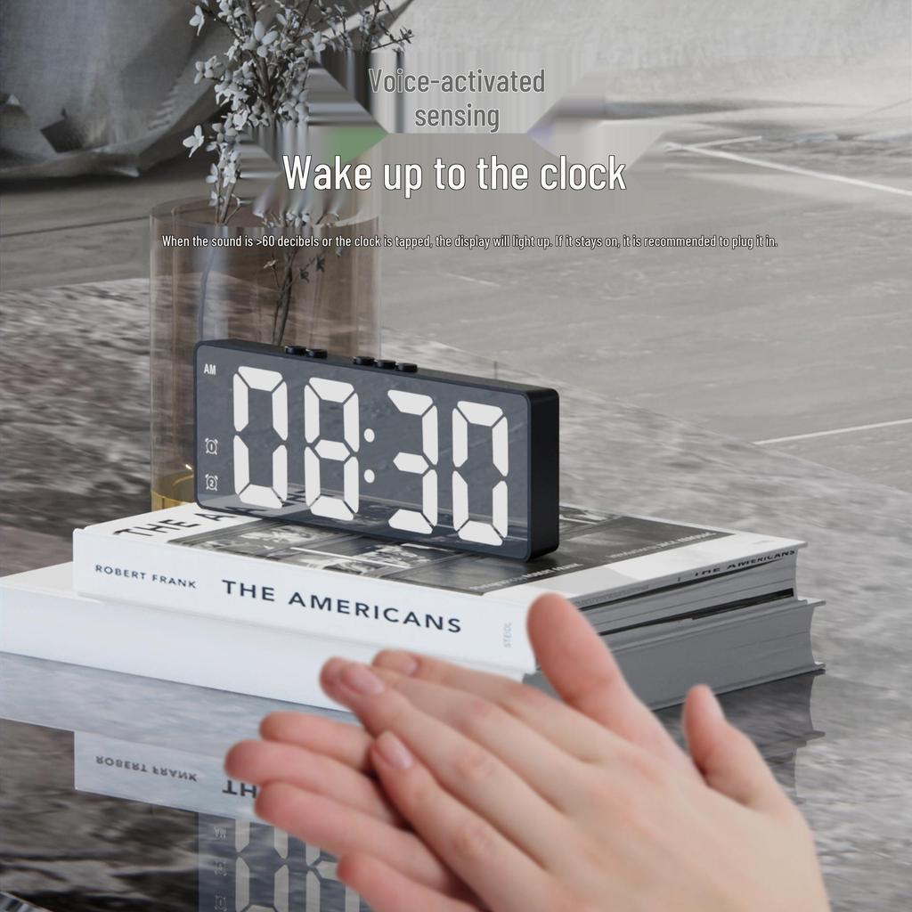 Minimalist Dual-Use LED Alarm Clock with Voice Control and Temperature Display
