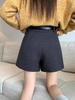 Woolen High-Waisted Wide-Leg Shorts for Women - Autumn/Winter Style, Slimming Fit, Perfect with Boots