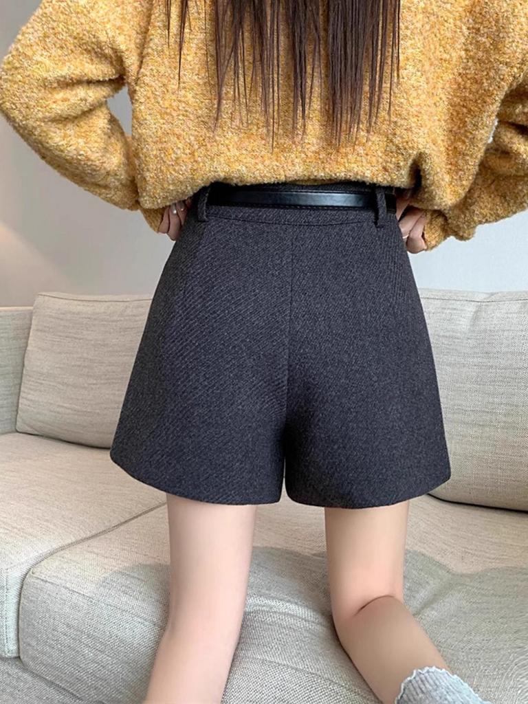 Woolen High-Waisted Wide-Leg Shorts for Women - Autumn/Winter Style, Slimming Fit, Perfect with Boots