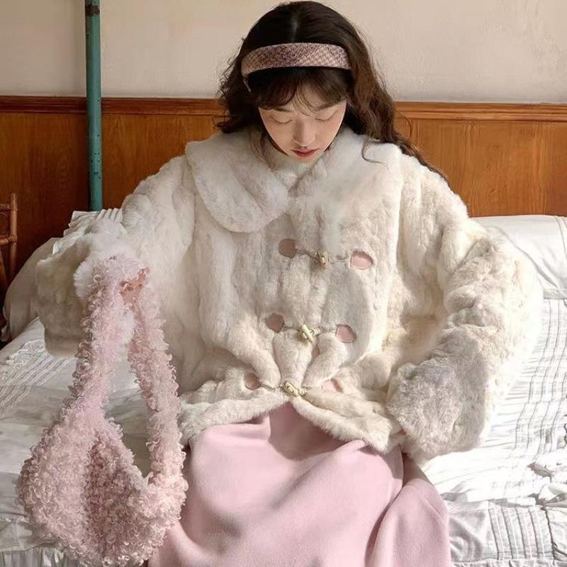 

Пальто из шерсти ягненка с кукольным воротником, зимнее утолщенное теплое милое ветрозащитное пушистое пальто из искусственной шерсти, короткое пальто женское L