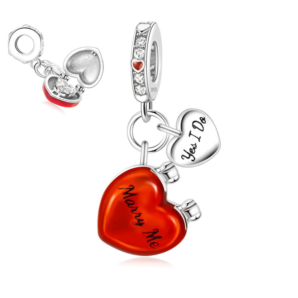 Red Series 925  Silver Camera Apple Heart-Shaped Koi Firecracker God Wealth Charm Fit DIY Bracelet Necklace Party Gifts