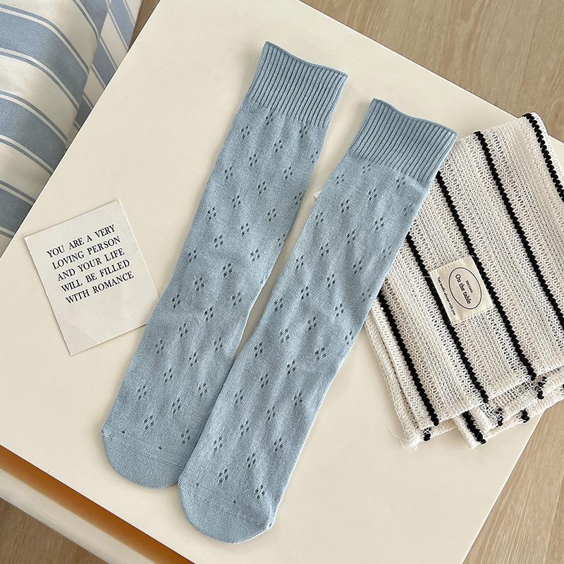 Socks Girls' Ballet Style Cutout Mesh Breathable White Mid-Leg Socks Season Thin Solid Color Stockings