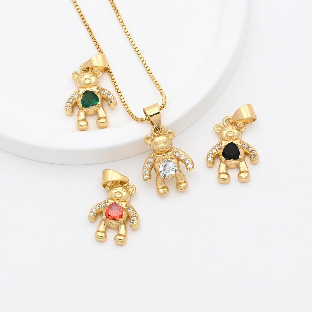 Colorful Diamond Little Bear Copper Pendant Necklace - DIY Jewelry Accessory Clavicle Chain
