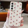 Litte Cherry Pattern Leather Texture Plain Color Shell for Samsung S25 Ultra S24 Fe S23 S22 A56 A16 A15 A55 Soft Silicone Shockproof Matte Case