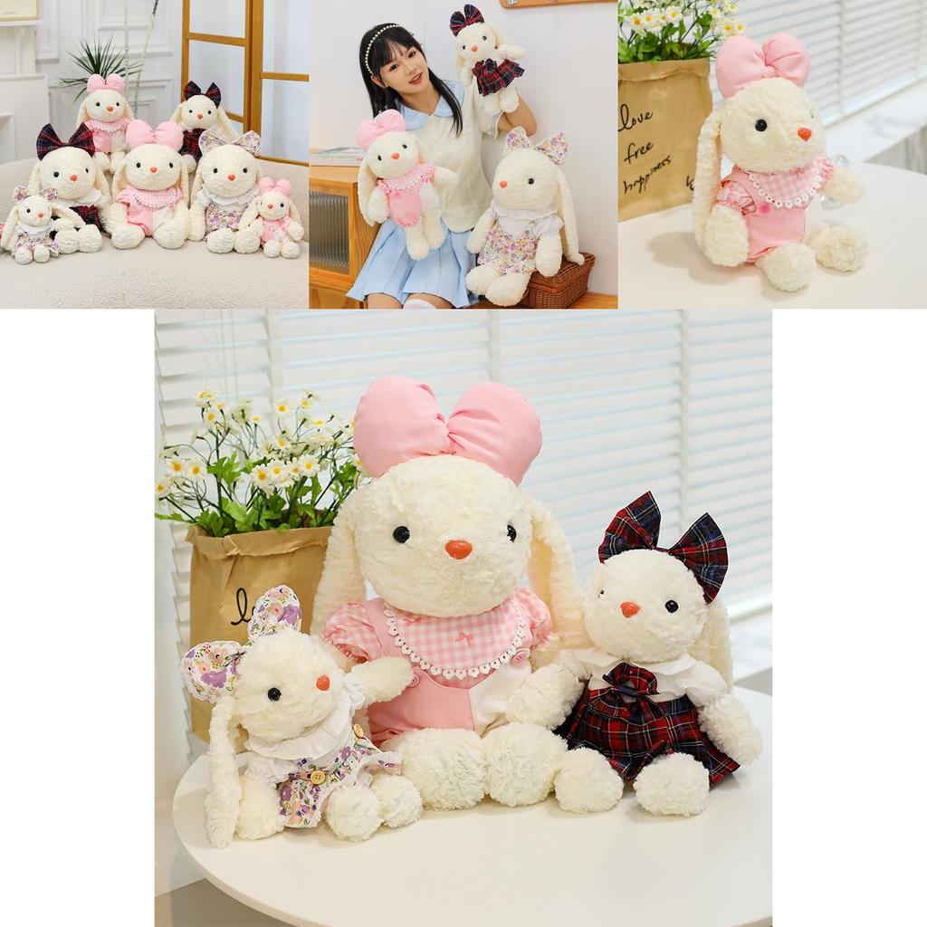 Plush Rabbit Toy With Dress And Bow Decoration For Kids Girls And Baby Girls Gifts