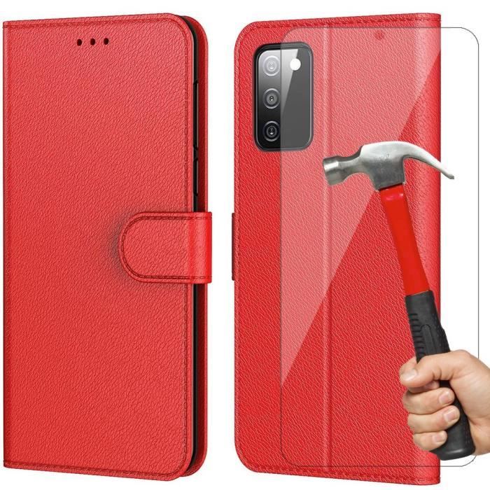 Coque de Protection - PROSHOP - Samsung A03S - Rouge Effet Cuir - Anti-Choc - 360 Degré