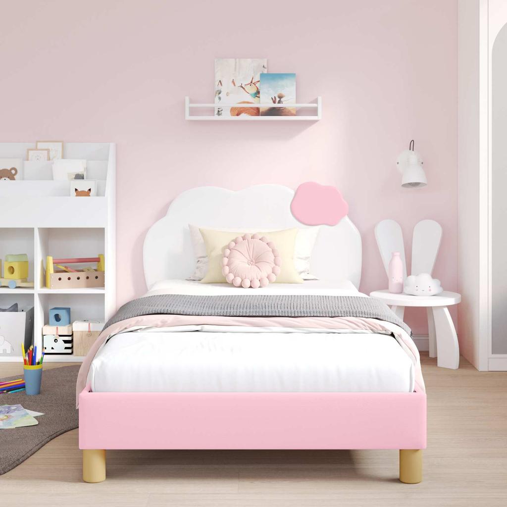 Kids Bed Frame with Headboard Pink 90 x 190 cm PU Leather