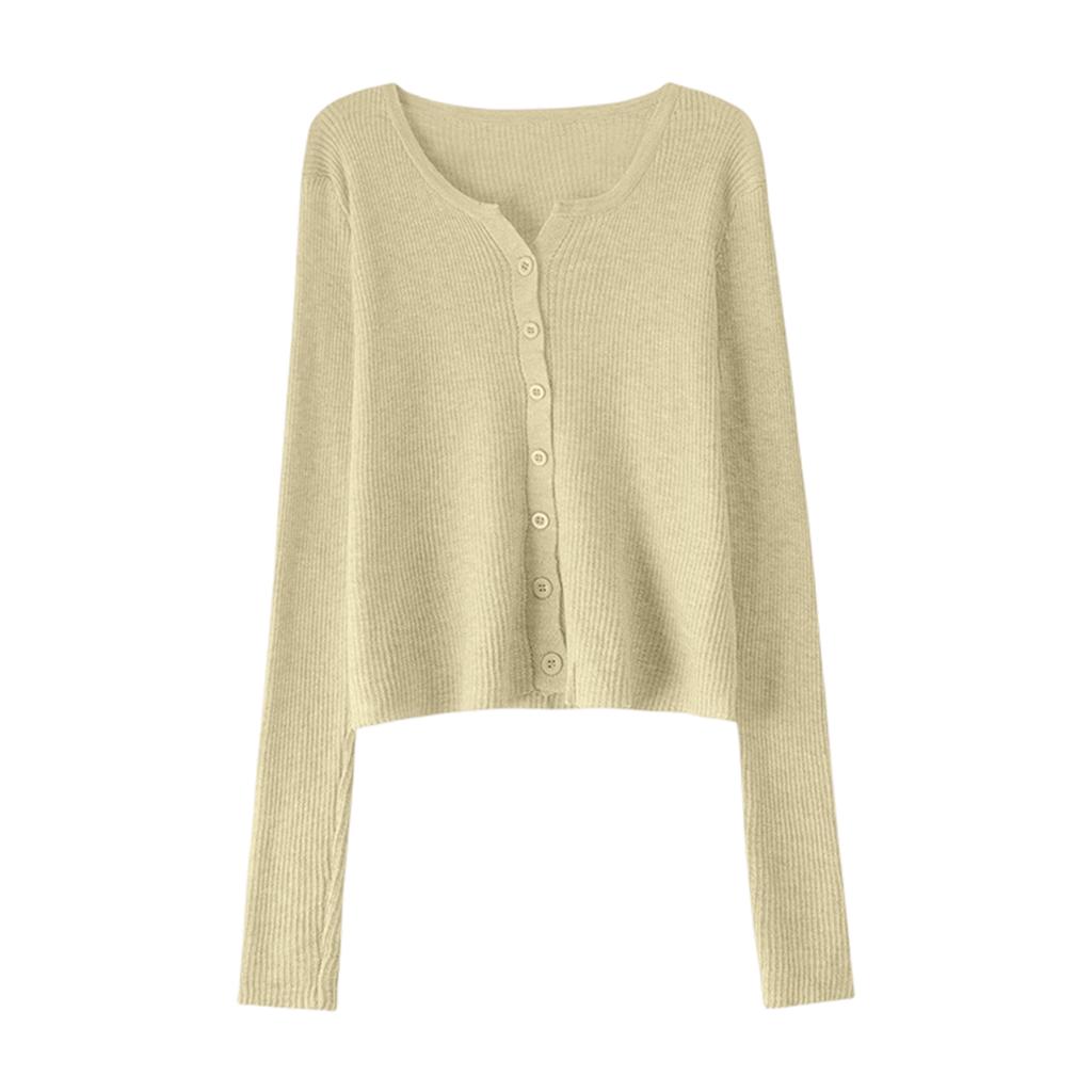 Women's V-neck Thin Long-sleeved Solid Color Short Knitted Sweater Slim Fit Sweater