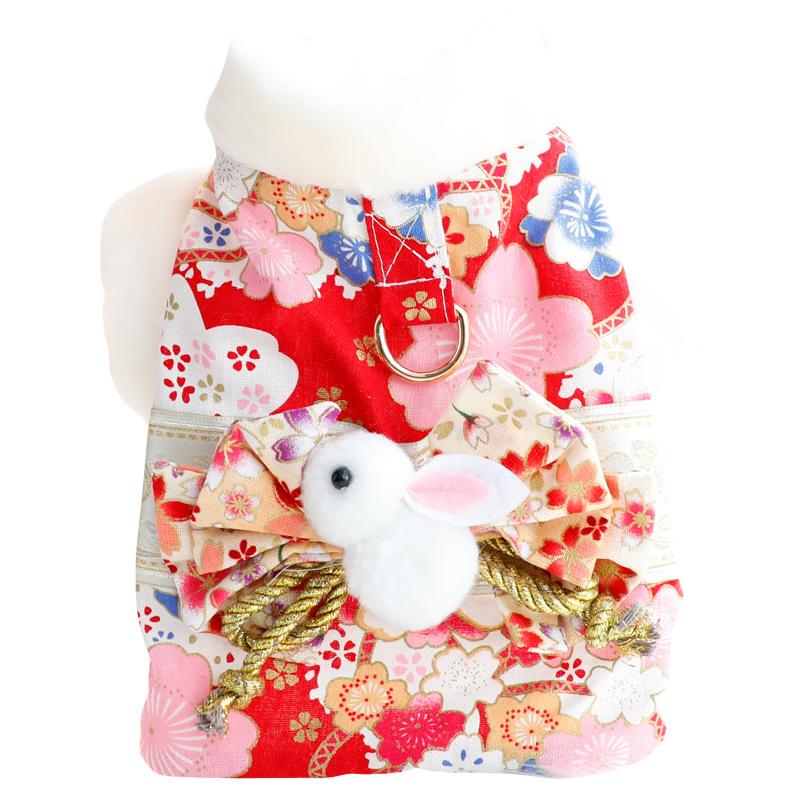 1PC Dog Clothes Autumn and Winter Thick Cat Princess Romantic Cherry Blossom Kimono Cotton Coat Small Dog Teddy