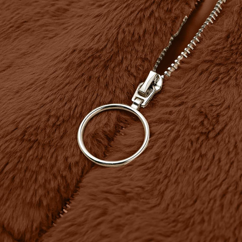 Dammode Vinter Enfärgad Dragkedja Cardigan Plysch Varm Kort Jacka Coat