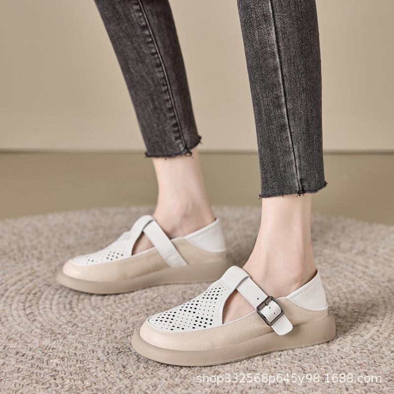2026 Summer New Thick-soled Hollow Retro Bag Head Casual Shoes