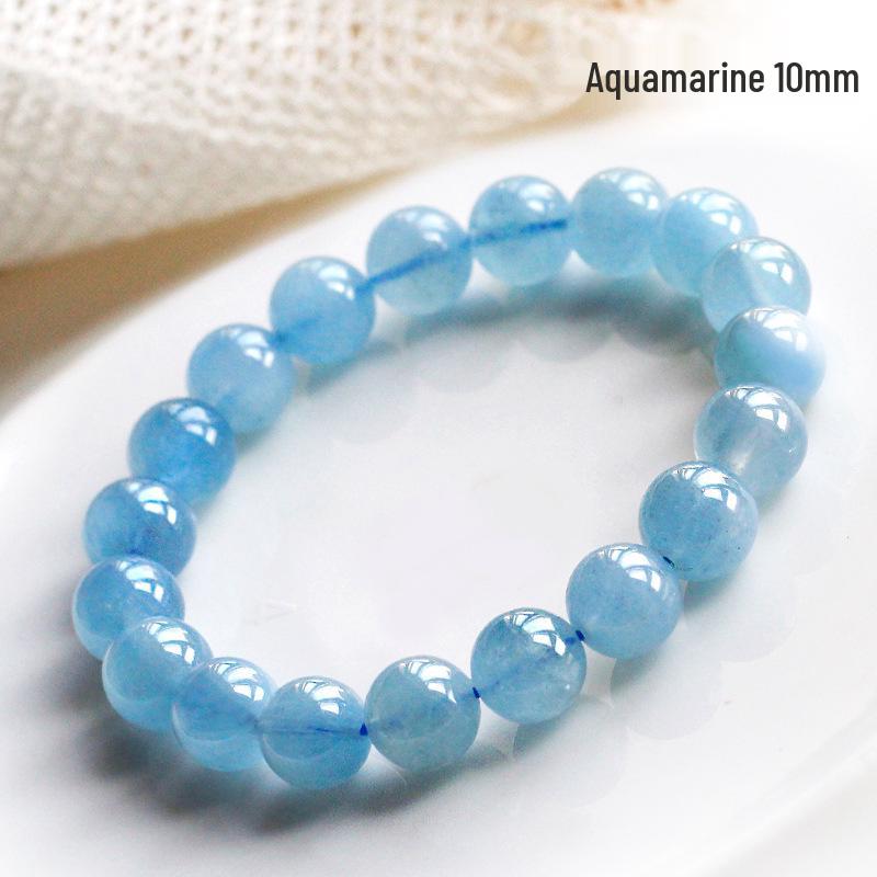 Natural Brazil Aquamarine Crystal Bracelet for Women & Men - Blue Beaded Gift for Girlfriend