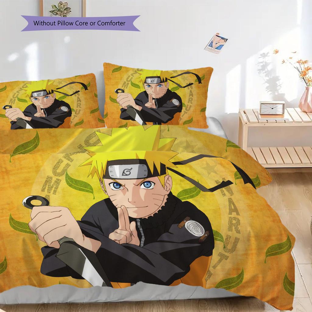 Japanese Anime Cartoon NARUTO Famous Uzumaki Naruto Comfortable Duvet Cover and Pillowcase(1 * Duvet Cover + 2 * Pillowcase, Without core)G7