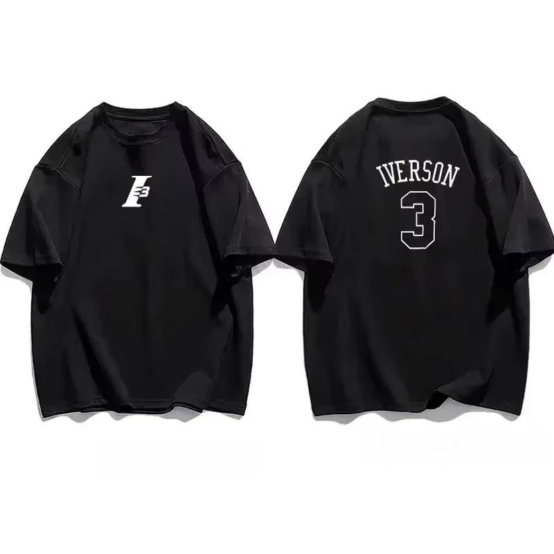 New Summer Short-sleeved 76ers Iverson No. 3 Training Wear Men's Sports Pure Cotton T-shirt Men's Teet Oversized Loose TopS