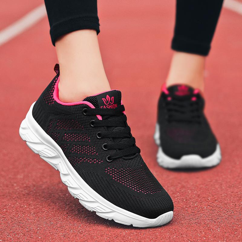 Новая всесезонная женская обувь Кроссовки Flying Weave Легкие женские кроссовки 35 ярко-розовыйчёрный 1980₽