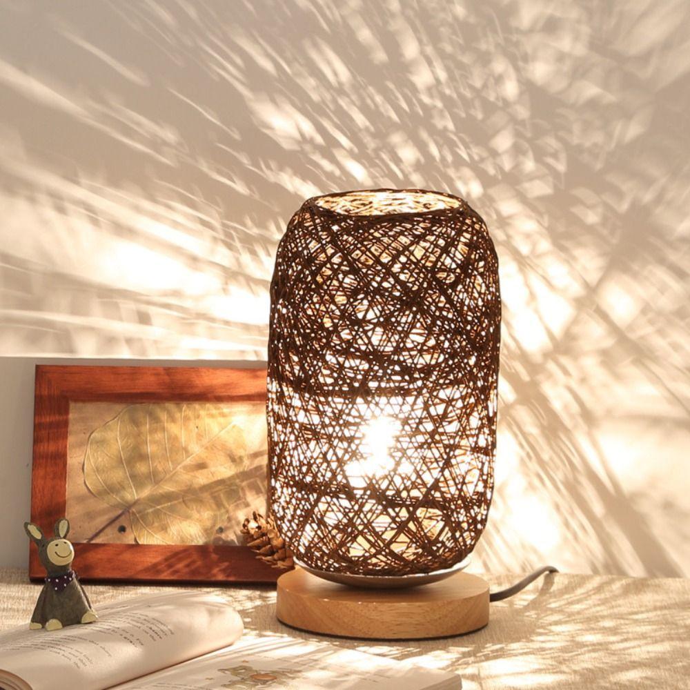 Wooden Rattan Twine Led Night Light USB Plug Atmosphere Light Decor Lighting Bedside Lamp  Reading
