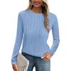 Women's Fashion Round Neck Long Sleeve T-Shirt Solid Color Textured Bottom Top