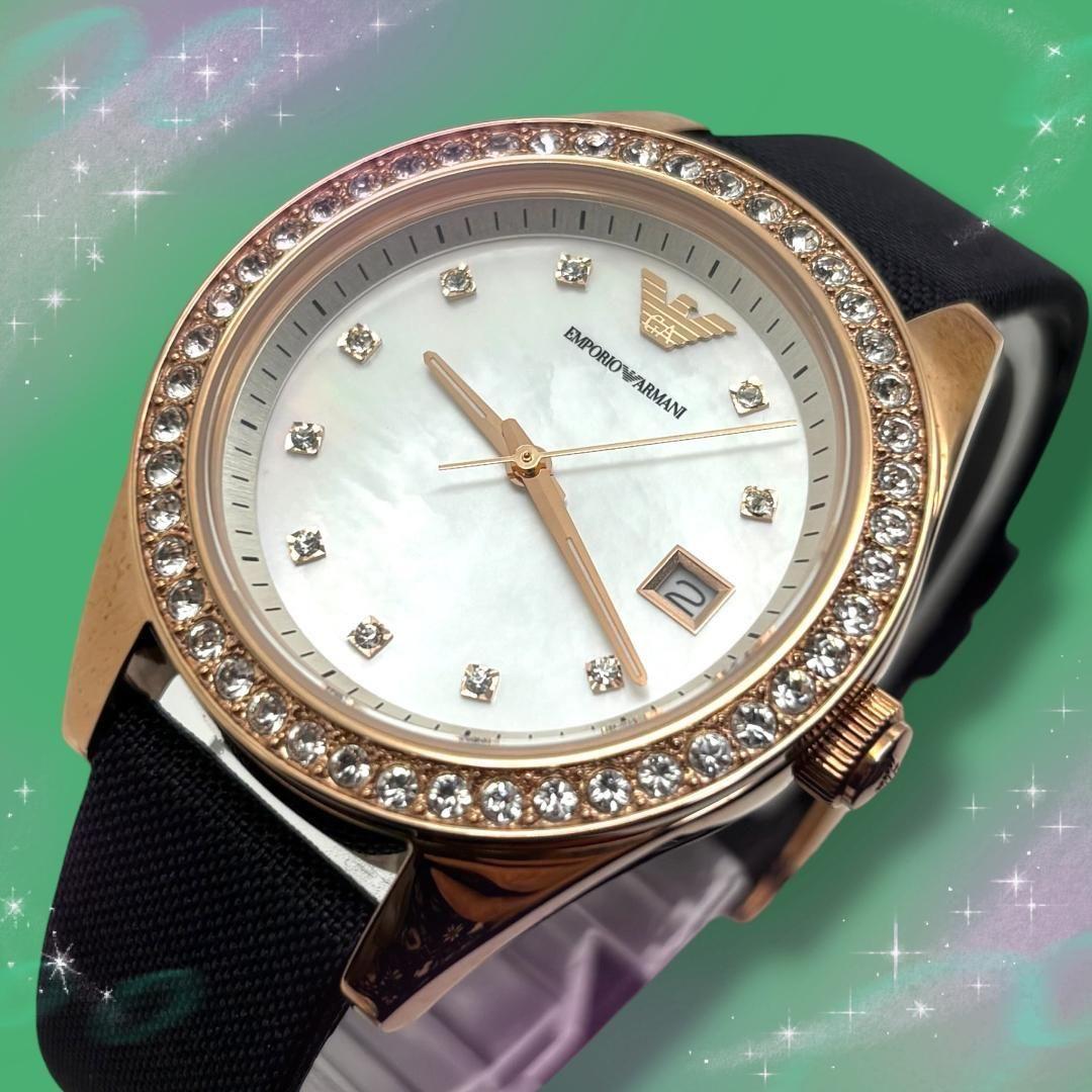 Used Good Condition Working Item Emporio Armani Ladies Watch Bezel Stone Quartz
