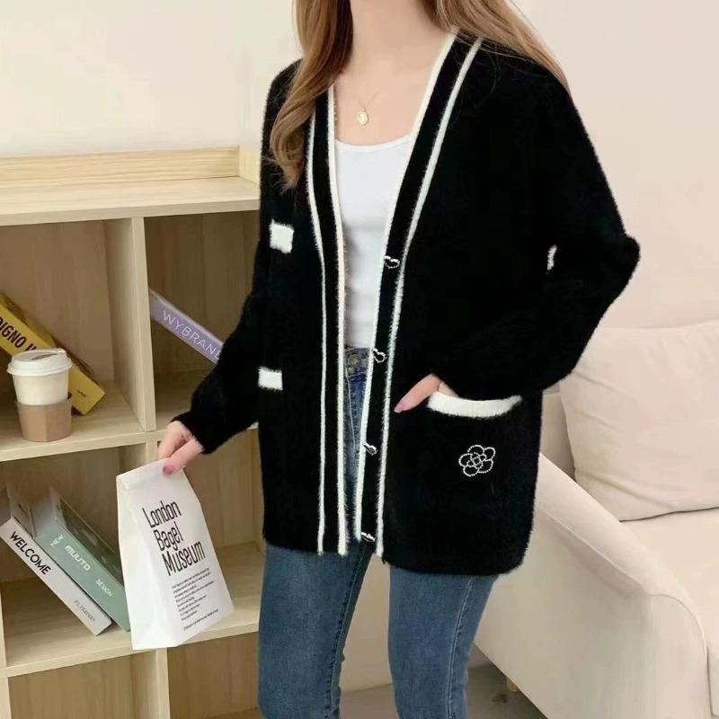 

Jacket women s autumn and winter new fashion women s sweater imitation mink velvet knitted cardigan loose outer wear versatile thick one size fits all чёрный