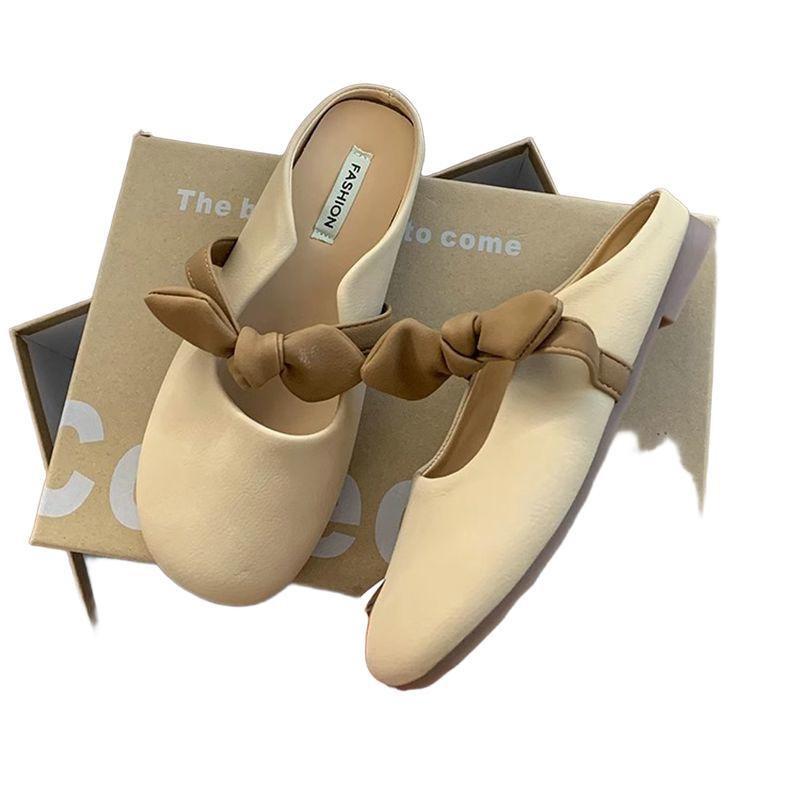 Flat-bottomed bag head half slippers women's shoes wear new spring and summer pregnant women lazy half tray gentle evening cool slippers
